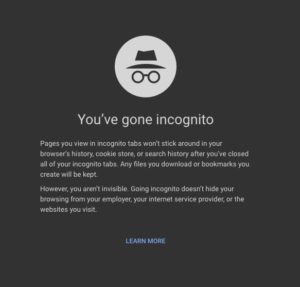 Incognito browsing no cookies